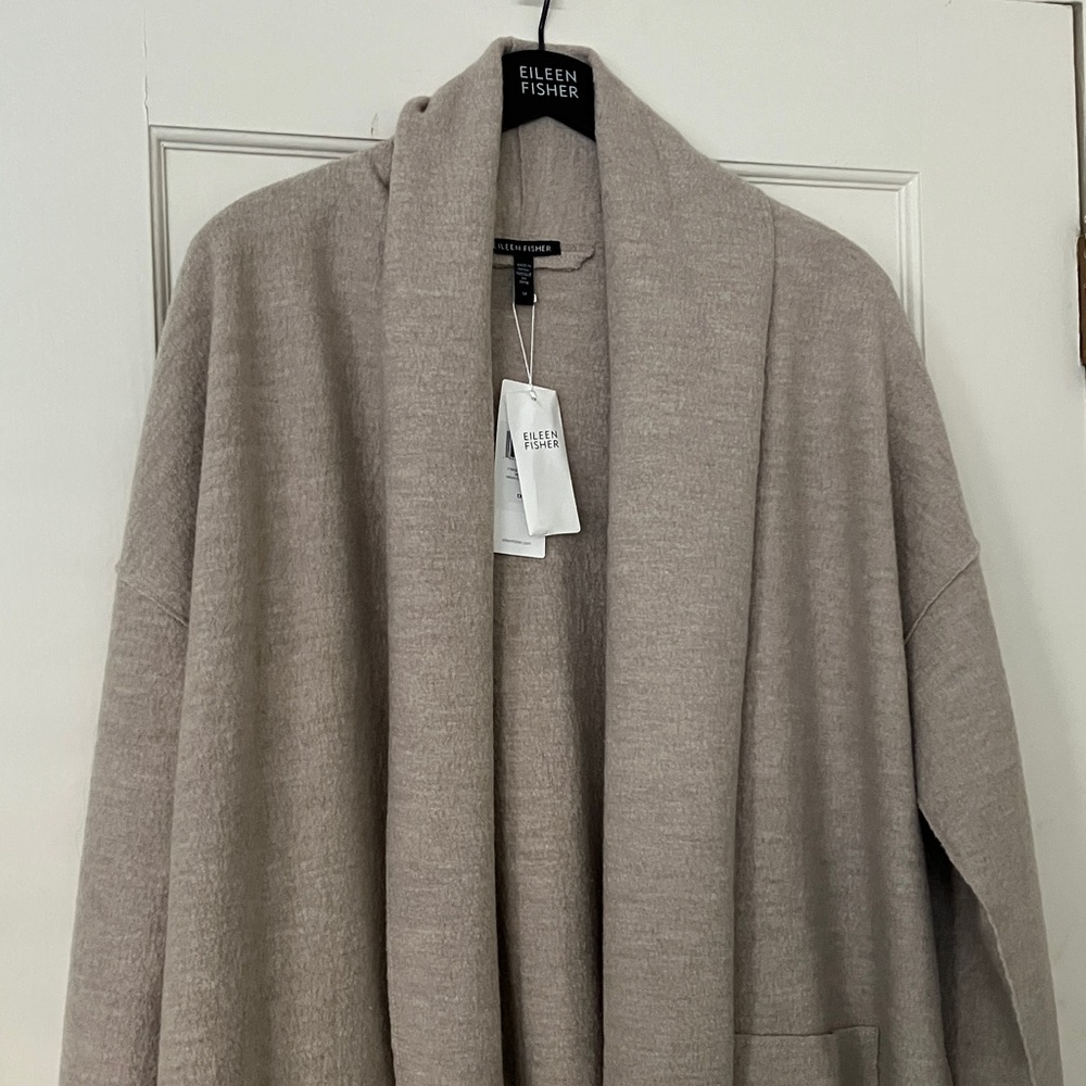 NEW! Eileen Fisher High Collar Boiled Wool Coat in Maple Oat - Picture 3 of 12